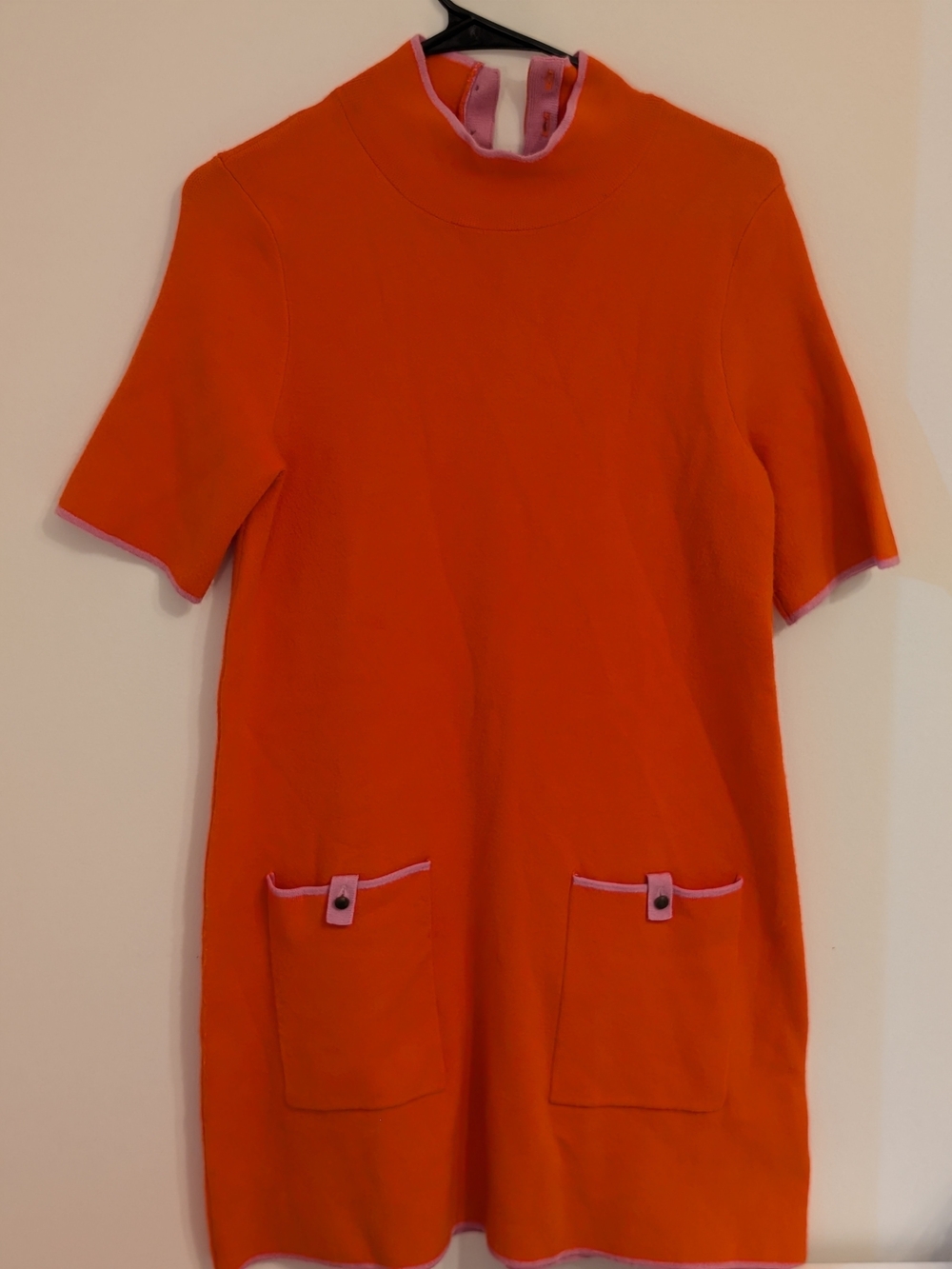 Maeve Bright Orange Midi Dress with Pink Trim